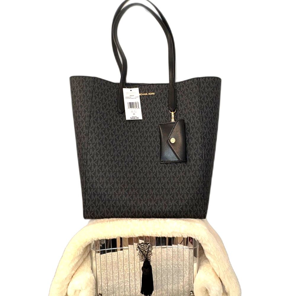 Michael Kors Vincent Large Signature Logo Tote Bag w/ Coin Pouch - Black - RARE